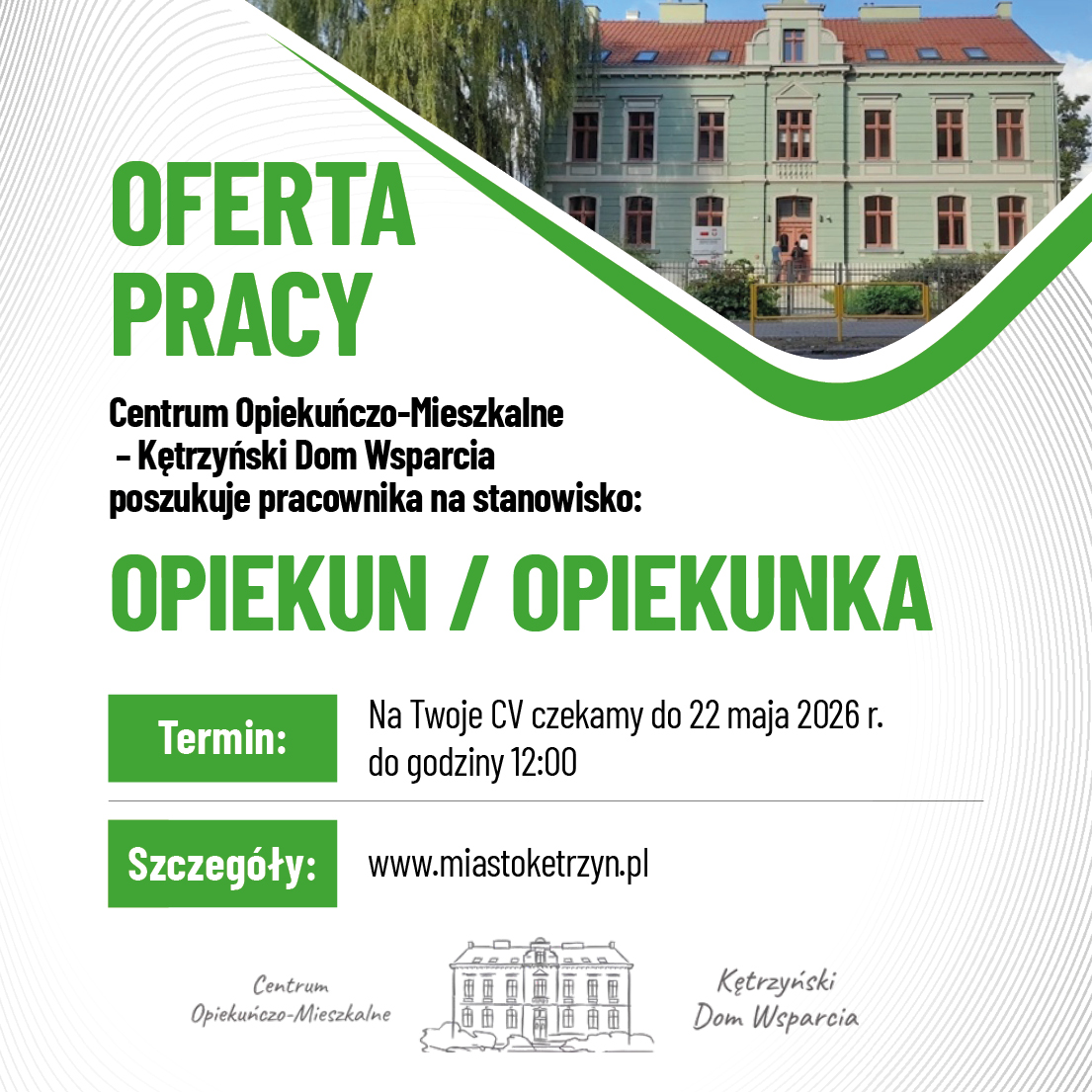 Plakat oferty pracy dla opiekuna lub opiekunki